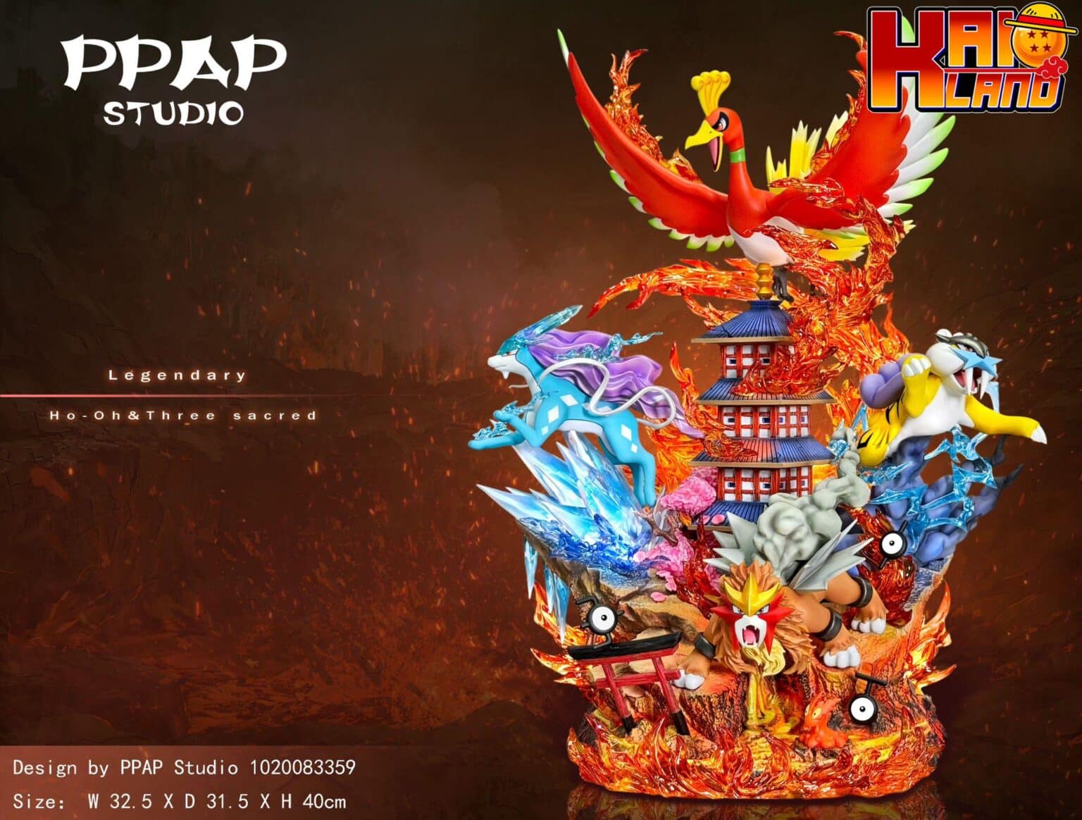 Pokemon PPAP Studio Ho OH X Three Sacred Resin Statue - Kaioland