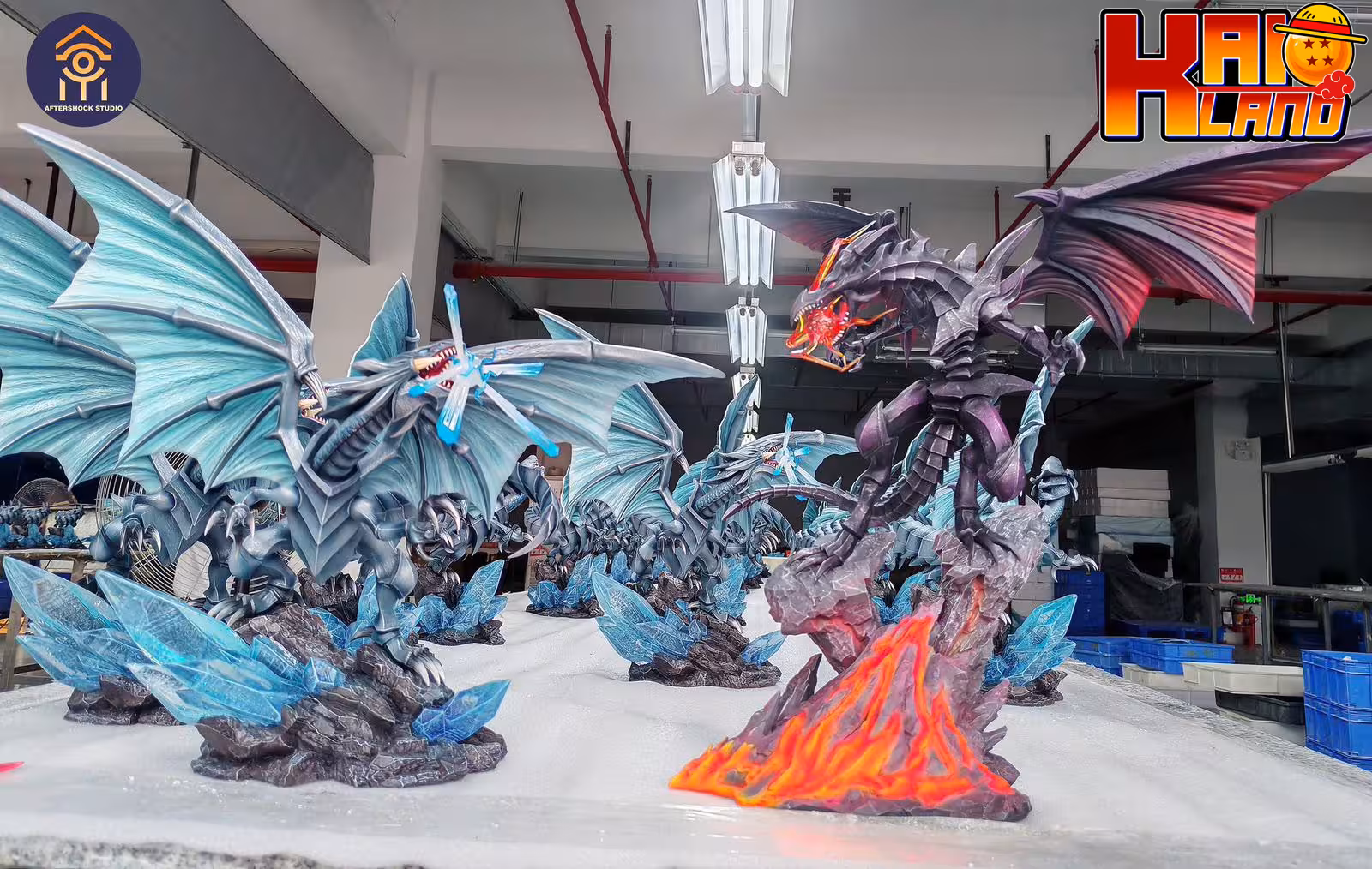 YuGiOh Aftershock Studio Blue Eyes White Dragon x Red Eyes Black Dragon Resin Statue