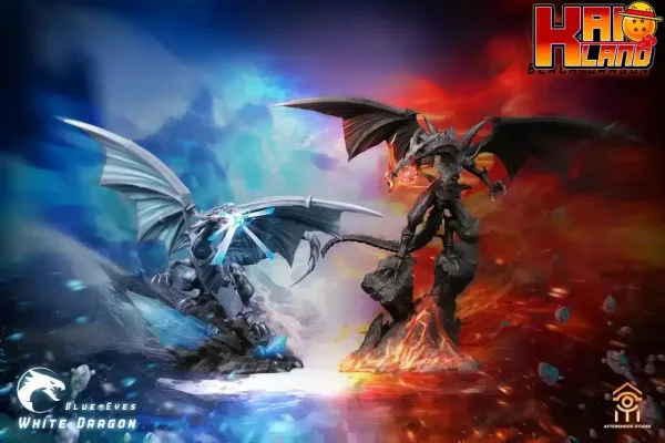YuGiOh Aftershock Studio Blue Eyes White Dragon x Red Eyes Black Dragon Resin Statue 1