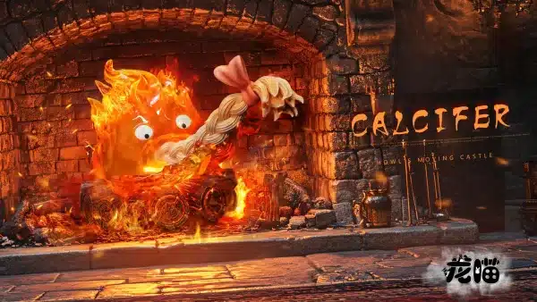 Howls Moving Castle Long Miao Studio Calcifer Eating Hair Resin Statue 3