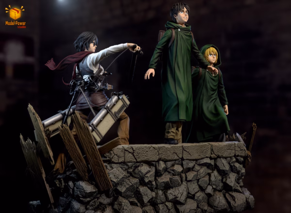 Attack on Titan Model Power Studio Basement Group Eren x Armin x Mikasa Resin Statue 1