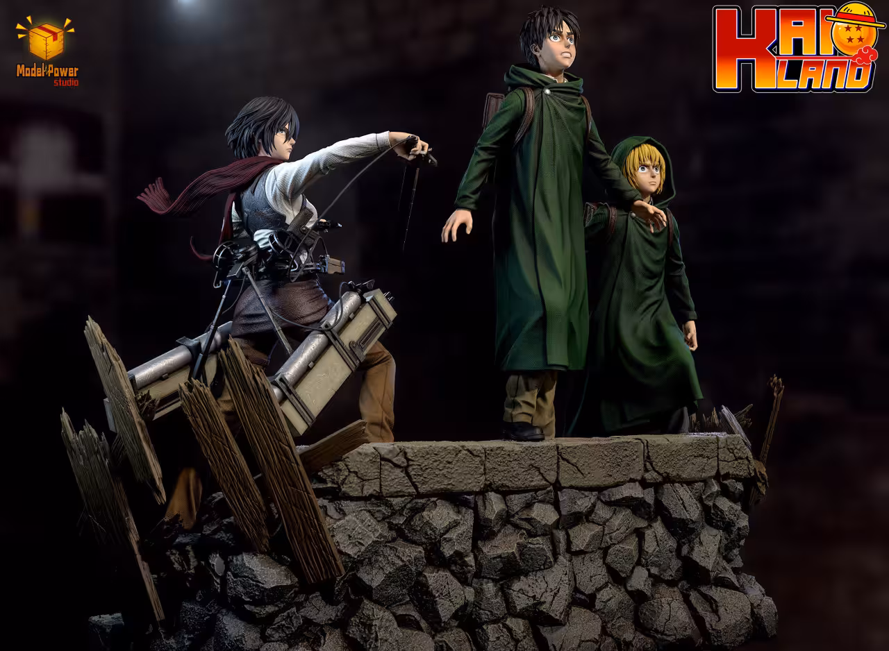Attack on Titan Model Power Studio Basement Group Eren x Armin x Mikasa Resin Statue