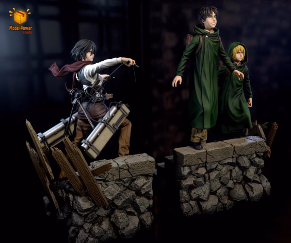 Attack on Titan Model Power Studio Basement Group Eren x Armin x Mikasa Resin Statue 2