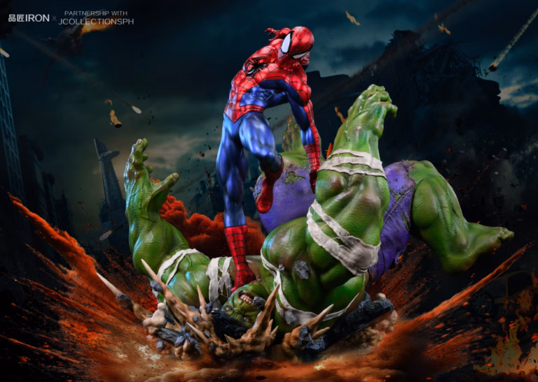 Marvel Pin Jiang Iron Studio Spider Man vs Hulk Resin Statue