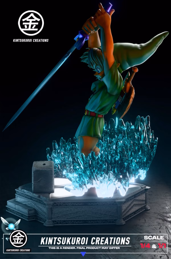 The Legend of Zelda Kintsuluroi Creations Studio Young Link Pulling Master Sword Resin Statue 3