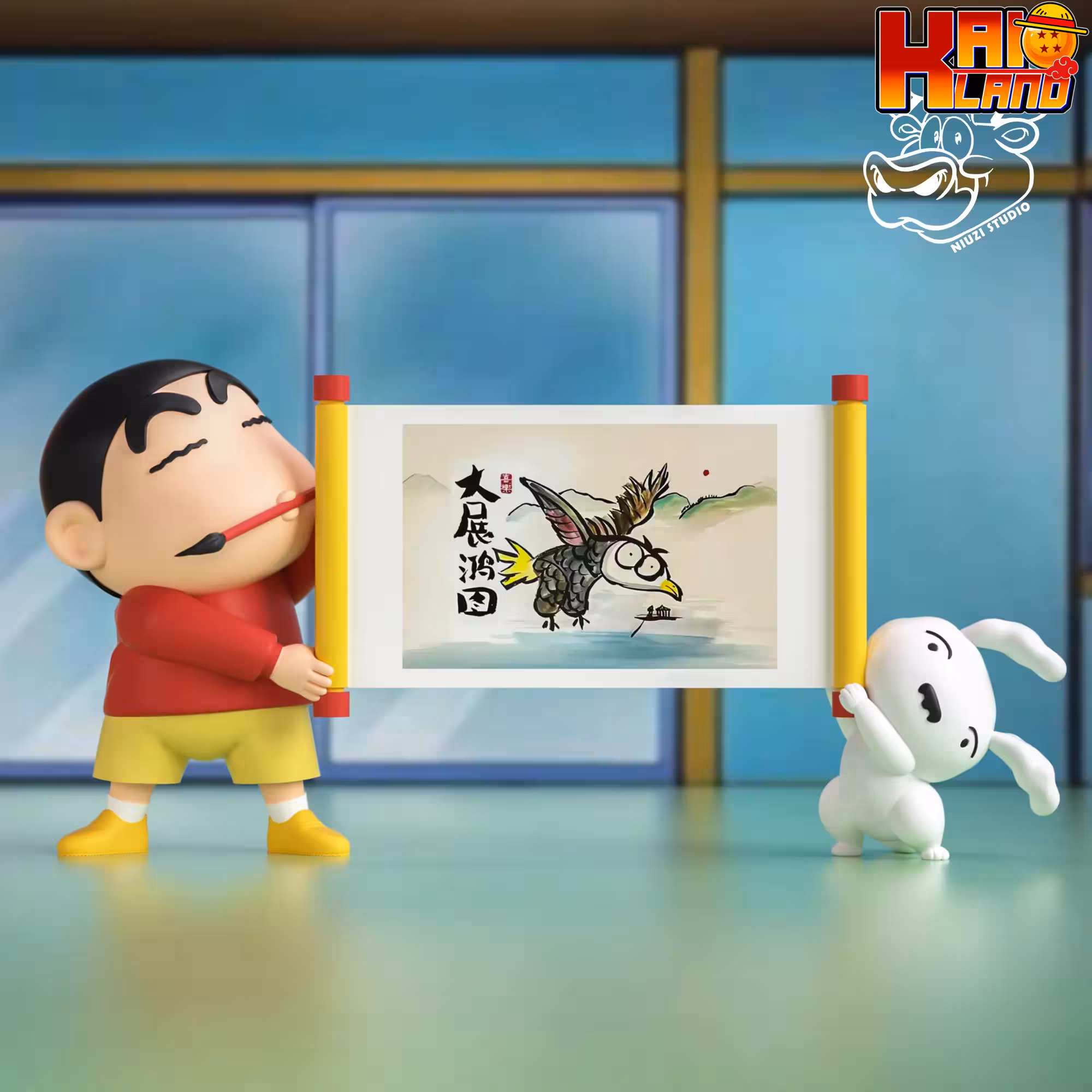 Crayon Shin Chan NIUZI Studio Great Ambition Calligraphy Shin Chan Resin Statue
