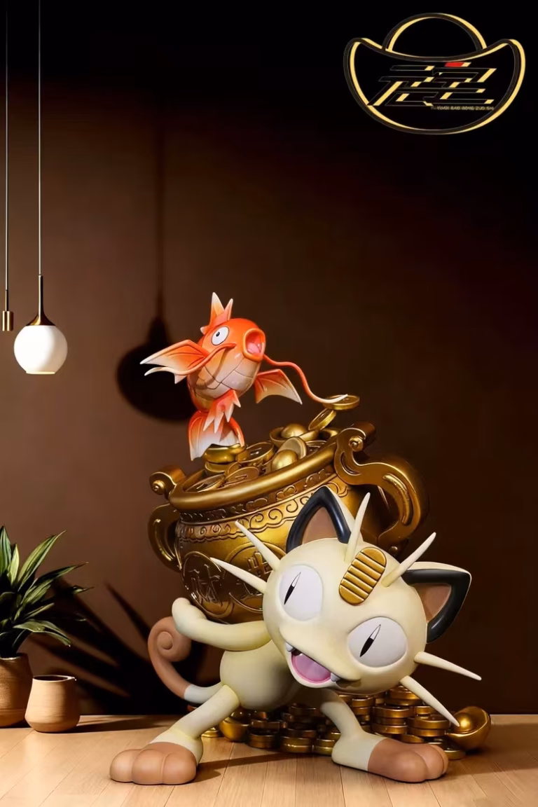 Pokemon Yuanbao Studio Meowth x Magikarp Resin Statue