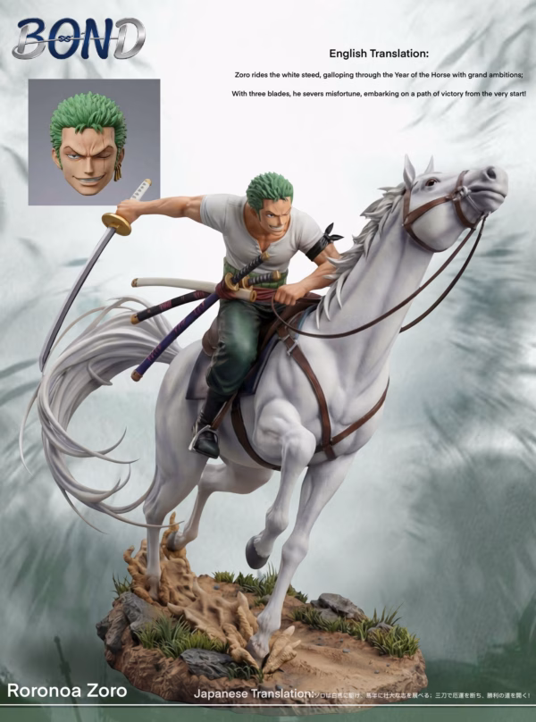 One Piece BOND Studio Zoro Riding White Horse Resin Statue 2