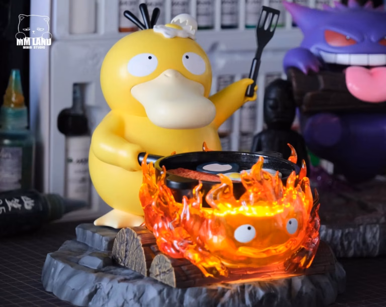 Pokemon X Howls Moving Castle MMLAND Studio Psyduck X Calcifer Resin Statue