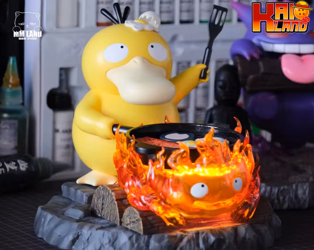 Pokemon X Howls Moving Castle MMLAND Studio Psyduck X Calcifer Resin Statue