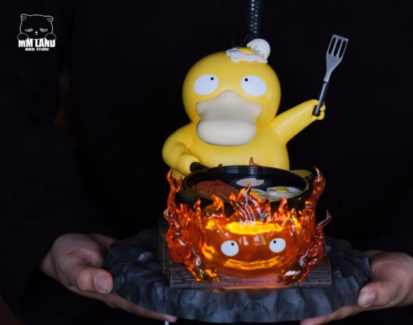 Pokemon X Howls Moving Castle MMLAND Studio Psyduck X Calcifer Resin Statue 4