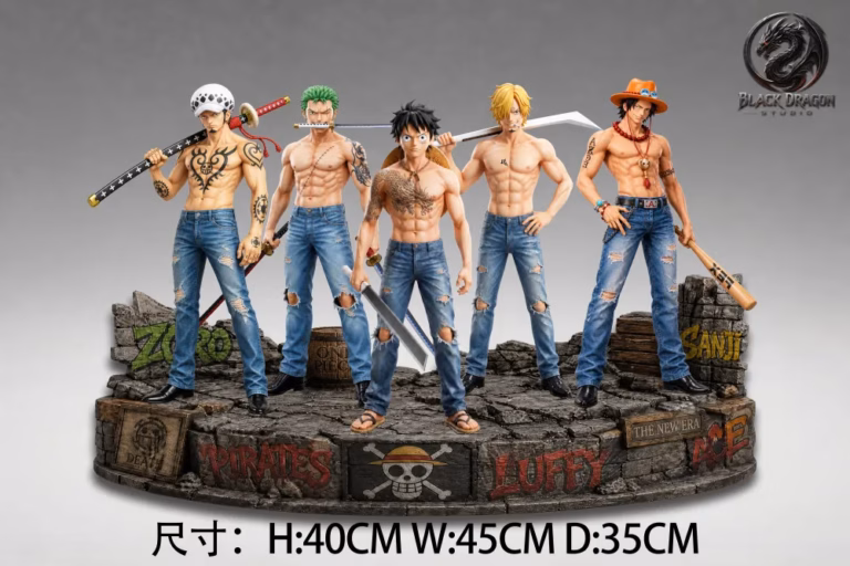 One Piece Black Dragon Studio Gangster Pirates Luffy x Zoro x Sanji x Ace x Law Resin Statue