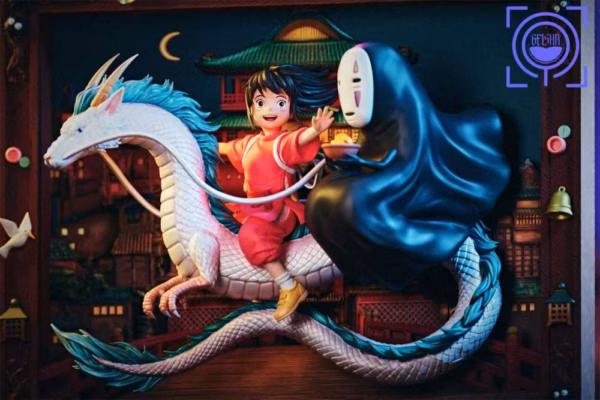 Spirited Away Geisha Studio Chihiro Ogino x Haku x Kaonashi Resin Statue 3
