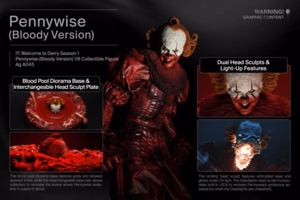 IT Welcome to Derry Inart Collectibles Studio Pennywise Bloody Version Figure Licensed 7